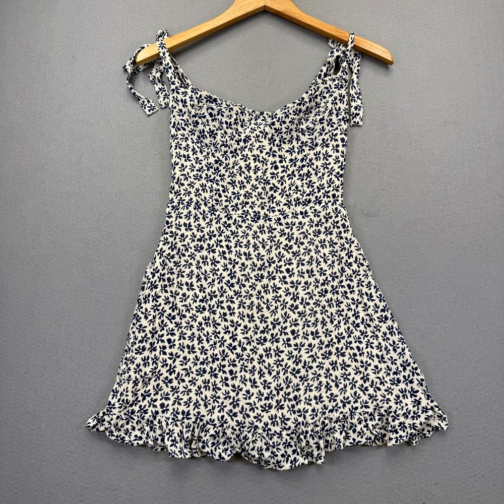 Reformation Christine Dress Navy Floral Tie Strap Mini Dress Size 6 USA Made